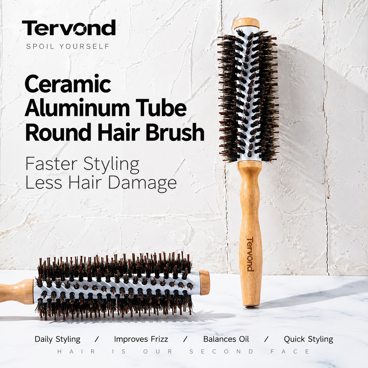 Boar Bristle Round Hair Brush | Blowout Styling Brush for Root Lift, Smooth Ends & Volume