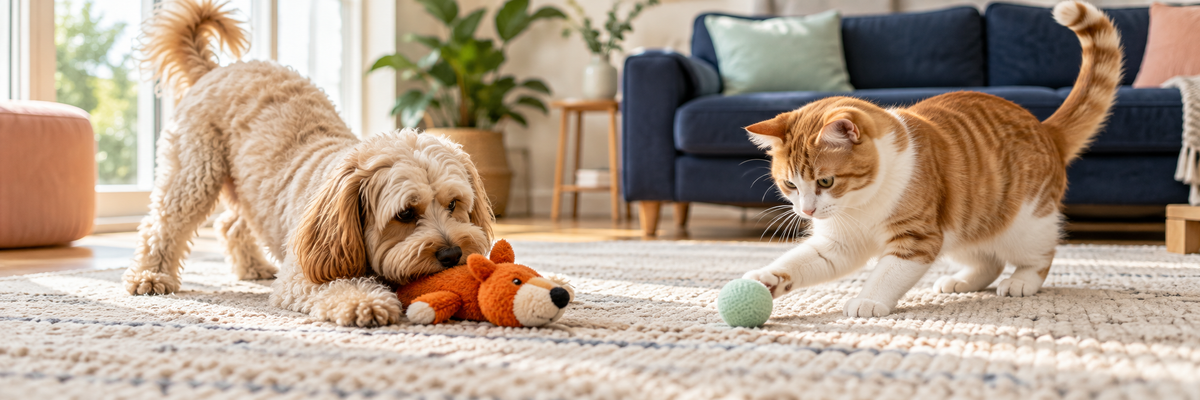 A dog and cat enjoying playtime together
