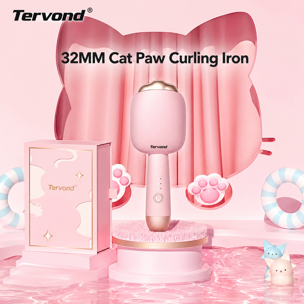 32mm Cat Paw Curling Wand | Cute Large Barrel Curling Iron for Soft Curls & Loose Waves